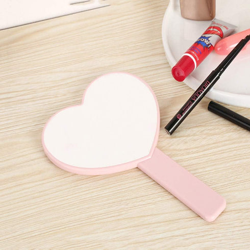 TBWHL Heart-Shaped Handheld Travel Mirror, Cute Cosmetic Hand Mirror with Handle for Men & Women (Pink, 1 Pack)