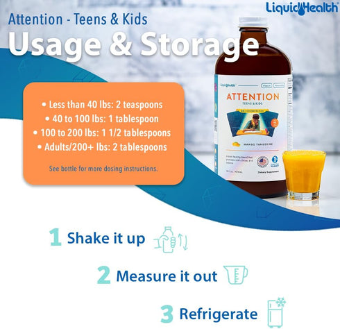 LIQUIDHEALTH Attention Liquid Multivitamin for Kids & Teens - 16 oz, Vegan, Sugar-Free, Great Taste