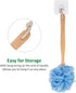 Loofah Back Scrubber for Shower, Soft Nylon Mesh Bath Sponge with Wooden Long Handle, Exfoliating Luffa Pouf (Blue)