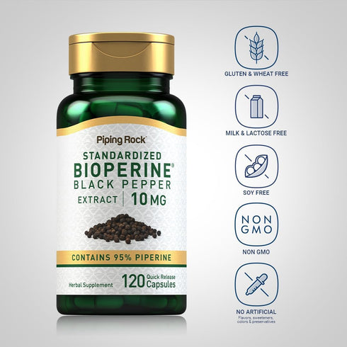 Piping Rock Bioperine Supplement 10mg, 120 Capsules, Black Pepper Extract, Gluten Free, Non-GMO