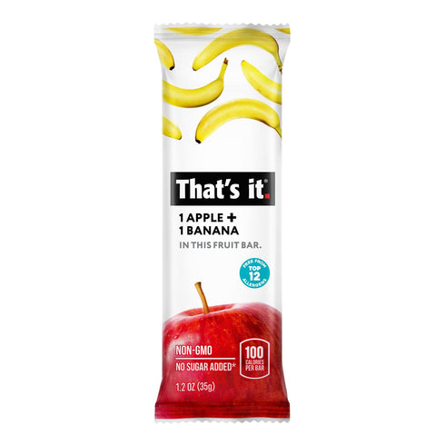 That's It Nutrition Apples + Banana 100% Natural Real Fruit Bar, Paleo, Non-GMO, Sugar-Free, 14.4 Oz, Pack of 12