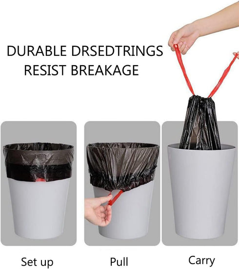 1.8 Gallon Black Trash Bag, Small Drawstring Garbage Can Liner, 120 Counts, 0.51 Mil