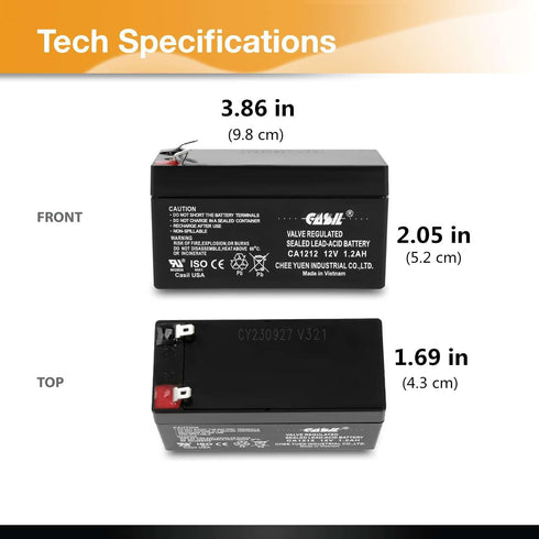 Casil 12V 1.2Ah Rechargeable Sealed Lead Acid Replacement Battery for Mercedes Auxiliary Battery