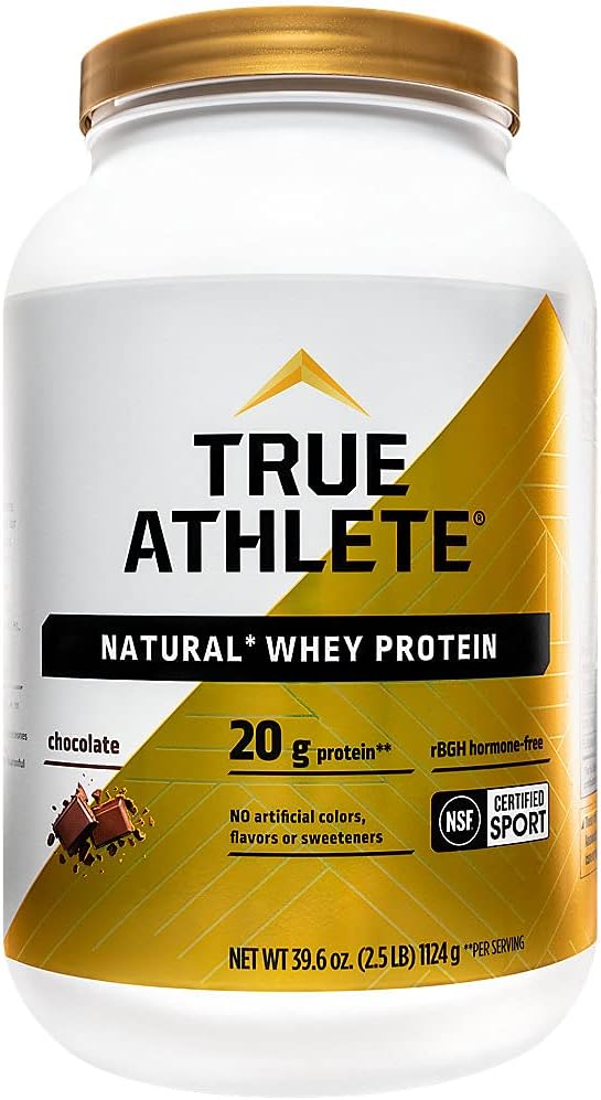 True Athlete Natural Whey Protein - Chocolate, 20g Protein per Serving, Probiotics, Hormone Free (2.5 Pound Powder)