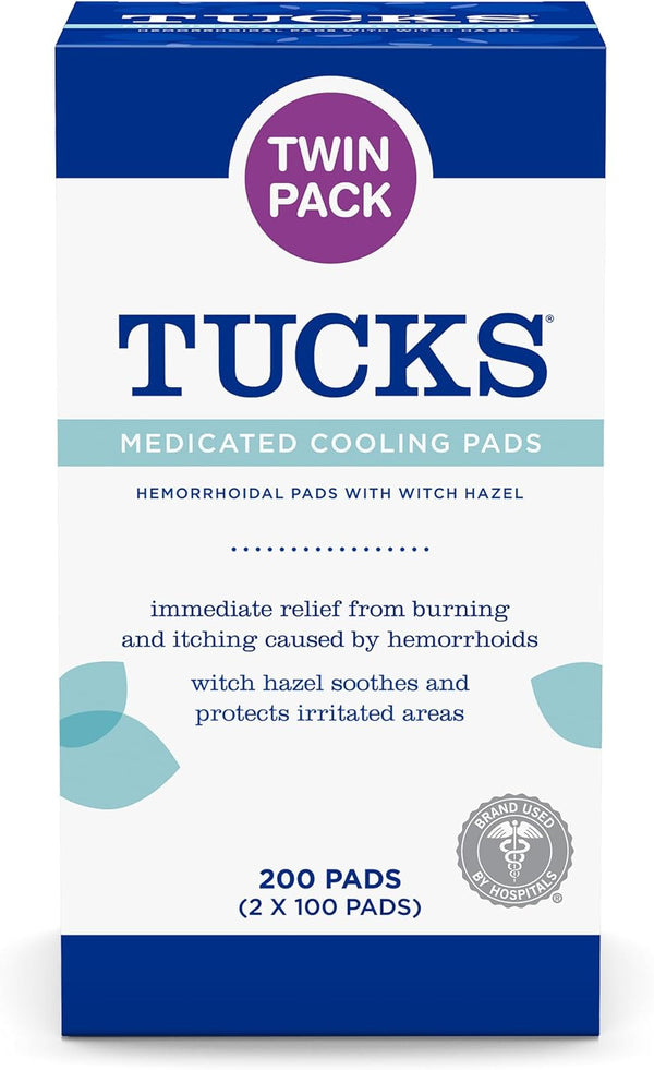 TUCKS Medicated Cooling Pads, 200 Count Witch Hazel Pads for Sensitive Areas, Cleanse and Protect from Irritation