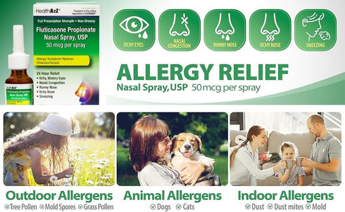 HealthA2Z 24 Relief,120 0.54 oz Fluticasone Propionate Nasal Sprays, Hour Allergy Sprays, fl