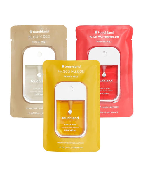 Touchland Hydrating Hand Sanitizer Spray Tropical Trio Set (Mango Passion, Beach Coco,