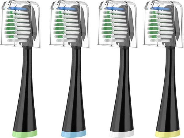Replacement Toothbrush Heads for Waterpik Complete Care 5.0/9.0 (CC-01/WP-862), 4 Count, Black with Covers
