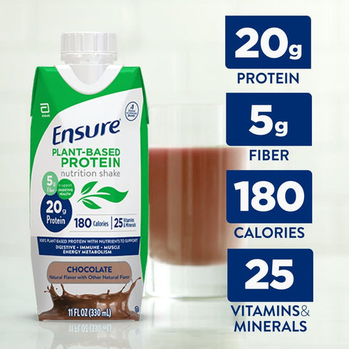 Ensure Plant-Based Vegan Protein Chocolate Shake, Gluten-Free, Dairy-Free, Soy-Free, 12 Pack