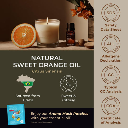 Gya Labs 100% Pure Orange Essential Oil for Diffuser & Skin, Natural Sweet Orange Oil, 0.34 Fl Oz