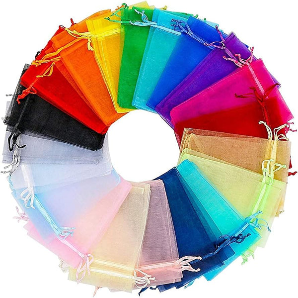 100 Pc Organza Drawstring Gift Wrap Bags, 5x7 Inches Sheer Fabric Mesh for Jewelry, Party Favors, and Wedding