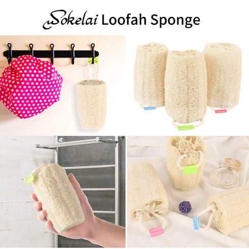 Natural Loofah Sponge, Organic Exfoliating Body Scrubber for Shower and Daily Skin Care