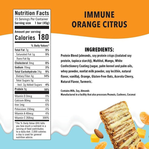 JiMMY'S Immune! Citrus Blast Immune Support Bar - 15 Count Protein Bar with Immune Fortifying Ingredients