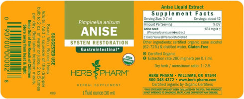 Herb Pharm Certified Organic Anise Liquid Extract for Digestive Support, 1 Fl Oz