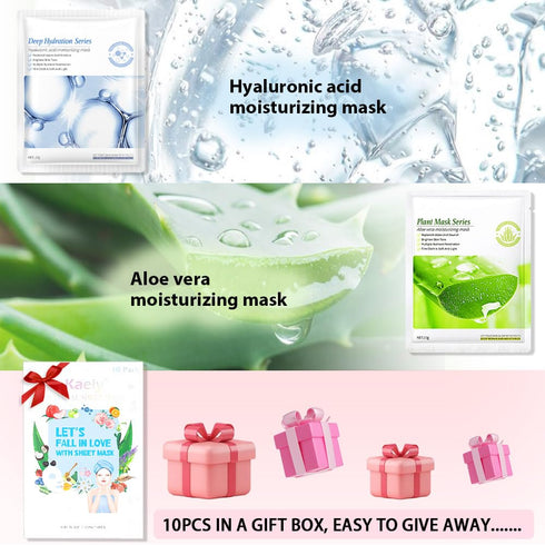 Kaely 10 Pack Variety Sheet Masks - Spa Face Masks for Kids Skin Care, Korean Facial Mask Set, Moisturize & Brighten,