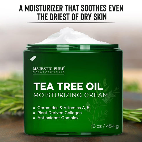 MAJESTIC PURE Tea Tree Oil Moisturizing Cream - Body, Foot & Face Moisturizer with Ceramides, 16 oz