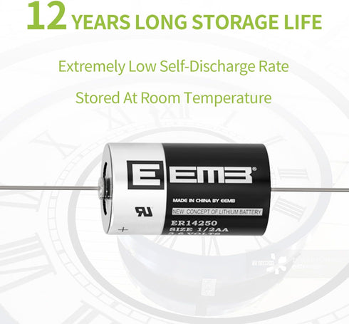 EEMB ER14250 1/2AA 3.6V Lithium Battery with AX Solder Tabs