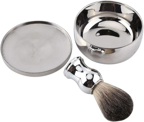 Men's Shaving Brush Set, Professional Shaving Tool Kit with Alloy Mug Bowl and Faux Hair Brush