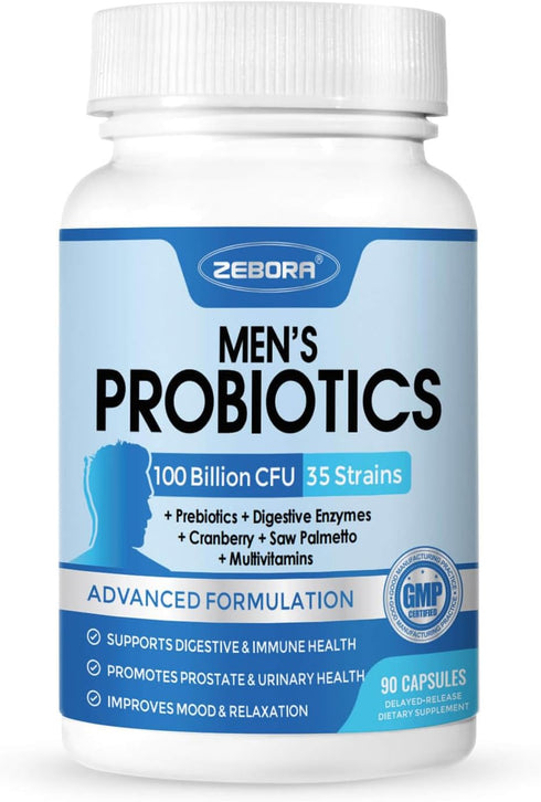 Probiotics for Men 100 Billion CFU - Digestive Health Supplement with Prebiotics & Enzymes, 90 Veg Capsules