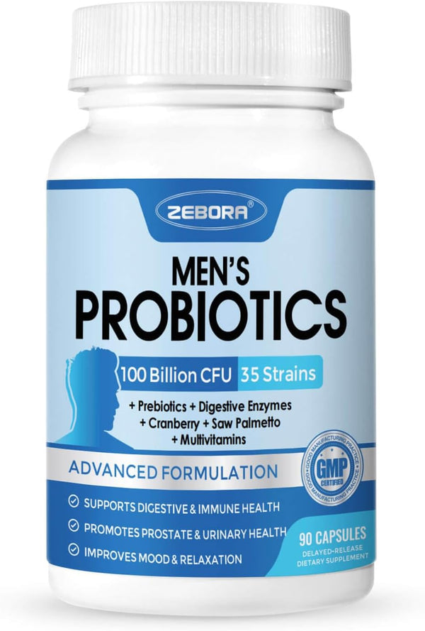 Probiotics for Men 100 Billion CFU - Digestive Health Supplement with Prebiotics & Enzymes, 90 Veg Capsules