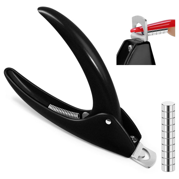 MORGLES Acrylic Nail Clipper with Magnets, Magnet Nail Cutters for Fake Tips with Length Measurement, Black
