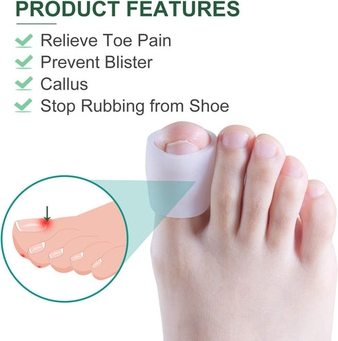 Povihome 10 Pack Big Toe Sleeves, Gel Toe Protectors and Caps for Stubbed Toes, Crossing Toes, Corns