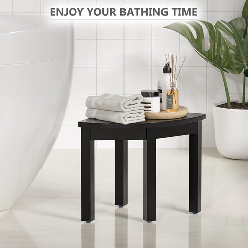 12 inch Domax Bamboo Corner Shower Foot Rest Stool for Shaving Legs, Non-Slip Waterproof Small Corner Shower Bench