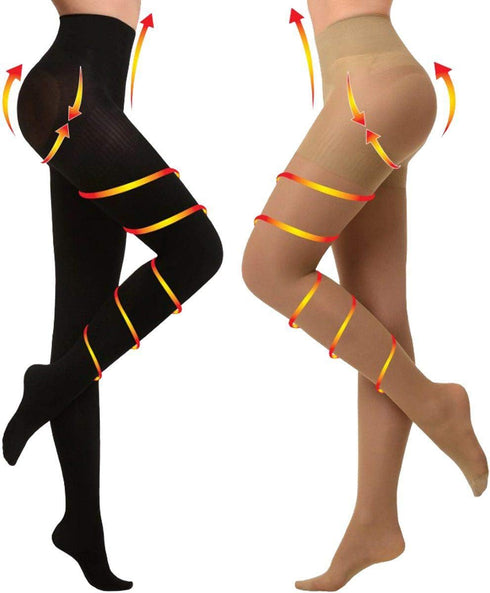KISSLIFE 2 Pairs Compression Pantyhose Women Support Hose 20-30 mmHg Closed Toe Graduated