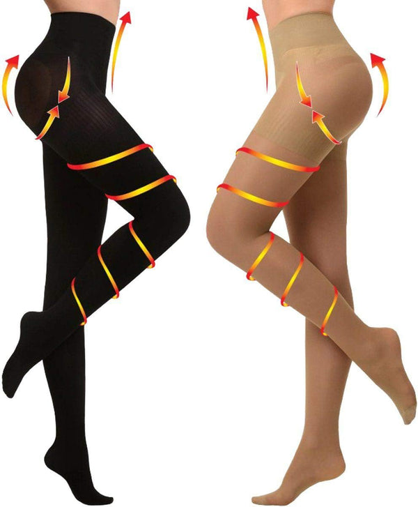 KISSLIFE 2 Pairs Compression Pantyhose Women Support Hose 20-30 mmHg Closed Toe Graduated