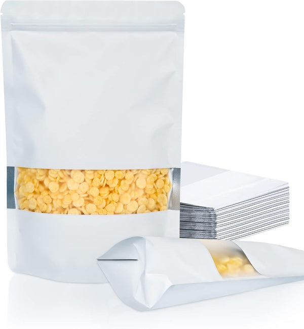 100 Pack Smell Proof Bags, 4.7" x 7.9" Resealable Foil Pouch Stand Up Sealable Bags with Matte Window for Packaging