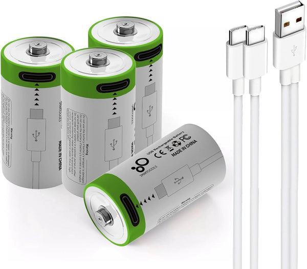 USB CR2 Lithium Ion Rechargeable Battery, High Capacity 3.7V 300mAh, 1.5 H Fast Charge, 1200 Cycle - 4-Pack