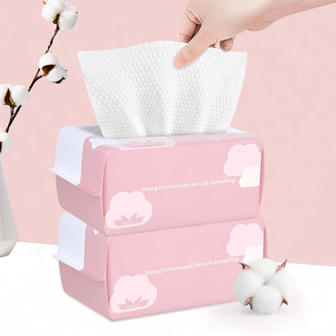 Disposable Face Towel Face Cloths for Washing | Soft Cotton Dry Wipes, 200 Count for Cleansing and Makeup Removal