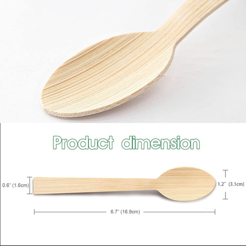 BANBU Bamboo Utensils Disposable- 100PK Bamboo Spoons for Eating 100% Biodegradable Compostable Renewable Natural Travel Cutlery 6.7" Spoon for Camping/Party