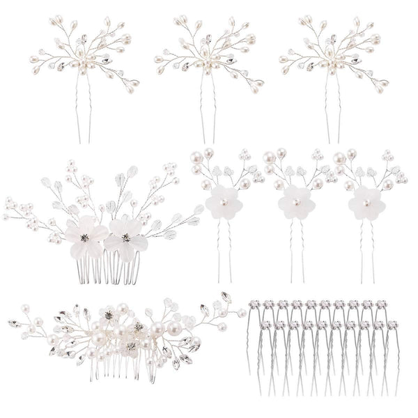 inSowni 28 Pack Silver Flower Pearl Wedding Bridal Hair Side Combs and U Shaped Hair Pins Clips for Women Girls