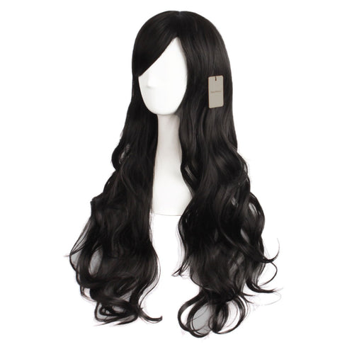MapofBeauty 28 Inch Women's Long Curly Full Hair Wig, Black