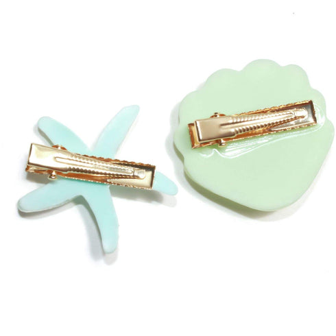 Shell Pearl Starfish Hair Clip Set for Women Girls - Acrylic Resin Alligator Hair Clips, Styling Tools, Green