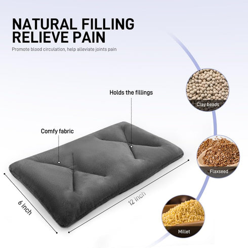 Microwave Heating Pad for Pain Relief, 6 x 12 Moist Heat Pads for Neck, Shoulder, Back, Knee, Cramps, Grey