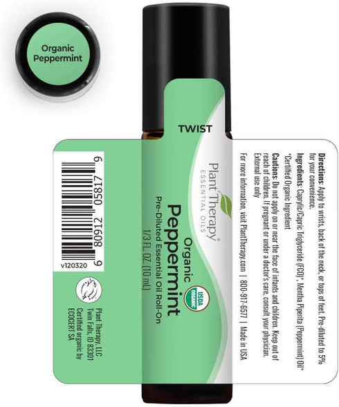 Plant Therapy Peppermint Essential Oil 100% Pure, Therapeutic Grade, Pre-Diluted Roll-On, 10 mL (1/3 oz)