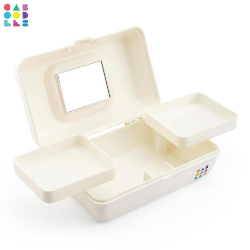 Caboodles Pretty in Petite Makeup Box, Two-Tone White on White, Hard Plastic Organizer Box with 2 Swivel Trays