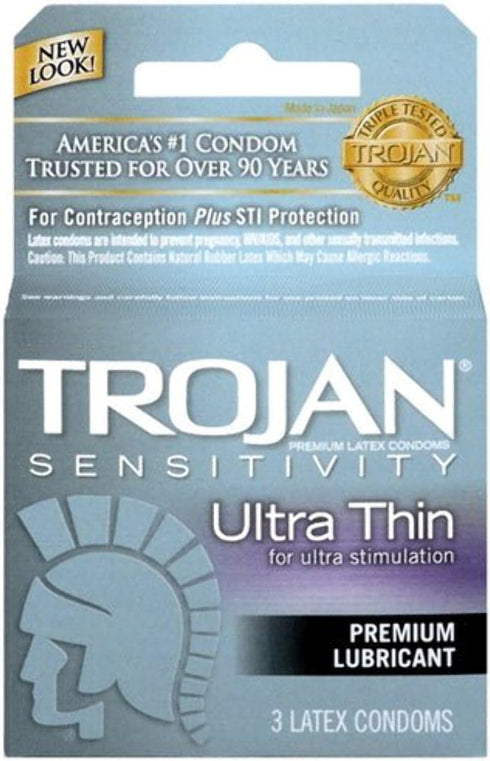 TROJAN Condoms Ultra Thin Lubricated Latex - 3ct, Pack of 3