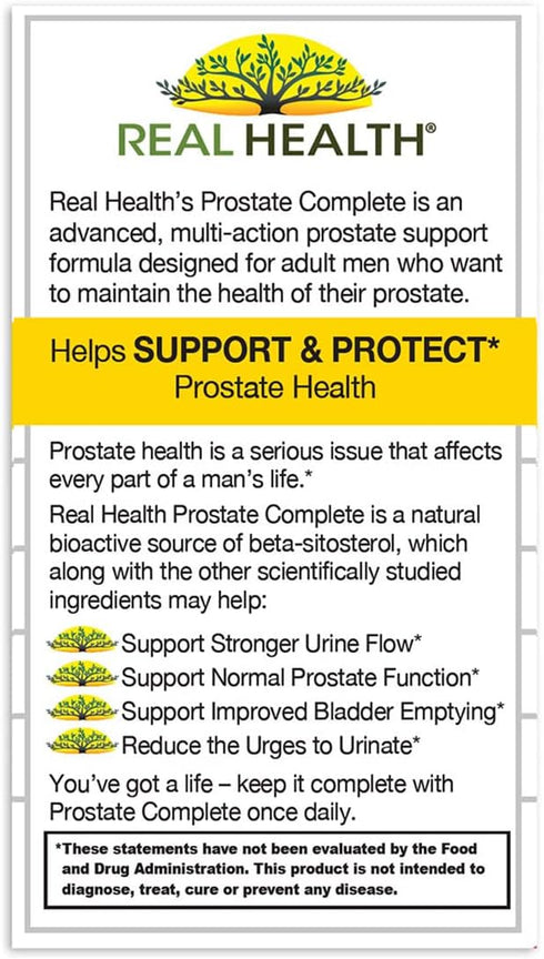Real Health Prostate Complete Supplements for Men, 30 Count, Saw Palmetto Formula