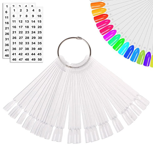 JASSINS 50 Pcs Nail Swatch Sticks with Ring, Numbered Tips for Nail Art Polish Practice