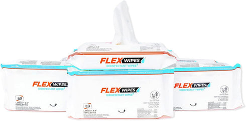 Flex Wipes 36080 Disinfectant Wipes, Pack of 1, Large 7" x 8" Wipes, 80 Wipes per Pack, Dispenses One at a Time.