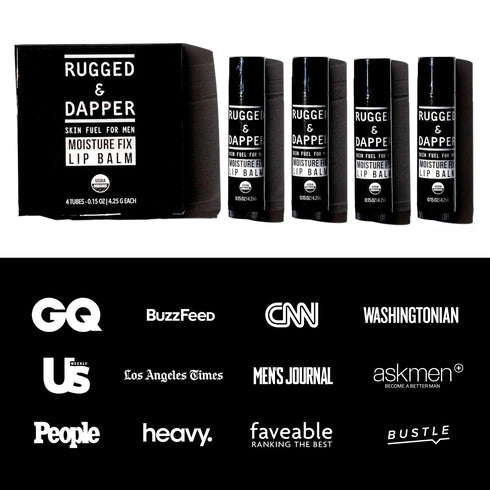RUGGED & DAPPER Lip Balm for Men, Certified Organic, 4 Pack, Hydrating Mens Chapstick