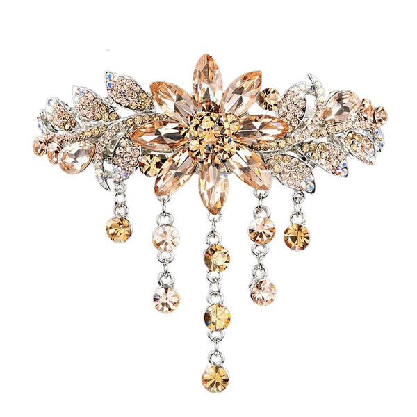 Luxury Hair Barrettes - Flower Tassel Design Rhinestone Hairpin, Crystal Hair Clip for Women Girls, Champagne
