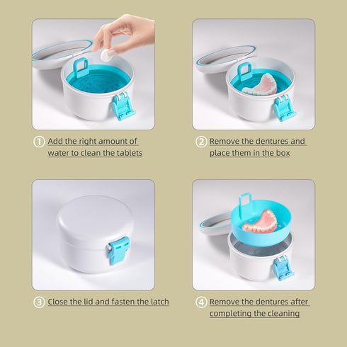 ARGOMAX Leak Proof Retainer Cleaner Case for Soaking Dentures, Denture Travel Case, White and Blue