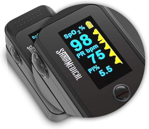 Santamedical Dual Color OLED Fingertip Pulse Oximeter Blood Oxygen Saturation Monitor (SpO2) with Case, Batteries,