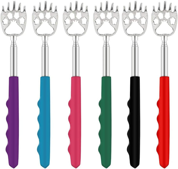 6 Pack Telescoping Back Scratcher - Portable Extendable Bear Claw Backscratchers in Black, Blue, Green, Purple, Red,