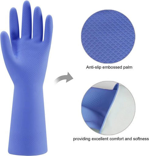 Rubber Kitchen Dishwashing Gloves - 4 Pairs Colorful Reusable Household Cleaning Gloves for Washing Dishes and Cleaning Tasks, Flexible Long-lasting and Non-Slip (Small, Blue+Pink+Yellow+Orange)