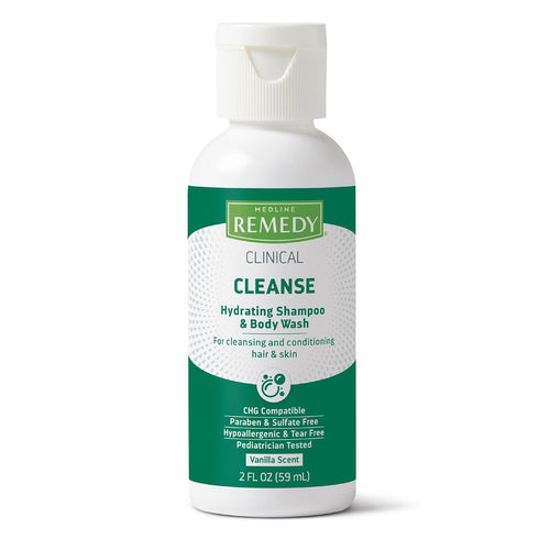 Medline Remedy Clinical Hydrating Shampoo & Body Wash, 2 fl oz, Vanilla Scent, No-Rinse Cleanser for Adults & Kids